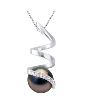 Diamante colgante 0.060 CTS Cultured Pearl of Tahiti Round 8-9 mm de oro blanco