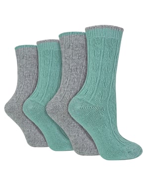 Pack de 4 Calcetines de mujer de punto por cable | Wildfeet | Lurex Glitter Socks for Women - Grey/Green
