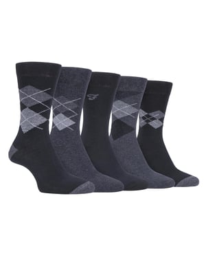 Farah - Pack de 5 calcetines de algodón para hombre, finos, transpirables y con diseño de argyle - FCS270BLKCHA (Argyle)