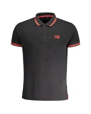 Camiseta Polo Negra con Logo Rojo y Cuello Tipped de Cavalli Class