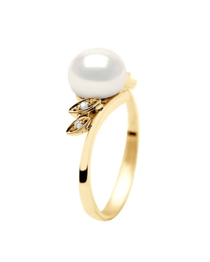Anillo de perlas de agua dulce de 7-8 mm y 0,020 cts joyas de diamantes de oro blanco