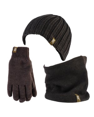 Calentadores - Forro polar térmico de invierno Gorro de punto por cable, calentador de cuello y juego de guantes para hombres - Verde caqui