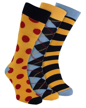 HS by Happy Socks - Pack de 3 calcetines de vestir divertidos y originales para hombre - Punto (Azul Marino)
