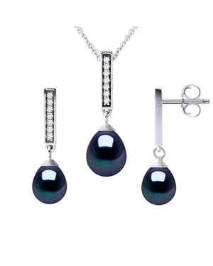 Finery Montaigne Collar y aretes colgan negros Pearl 925