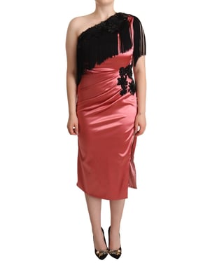 Vestido Midi de Seda Rosa con Tirantes Asimétricos y Flecos de Dolce & Gabbana