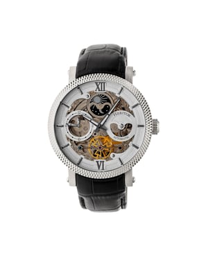 Reloj automático Heritor Aries con correa de cuero y esqueleto