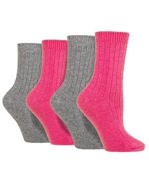 Paquete de 4 calcetines de lana de cachemira para mujer | Wildfeet | Calcetines de lana acanalados - Rosa/Gris
