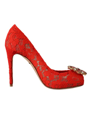 Zapatos de tacón de encaje rojo Taormina de Dolce & Gabbana con cristal para mujer