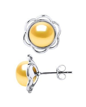 Pendientes de tachuelas Botones de cuentas de agua dulce de flores 8-9 mm White 925
