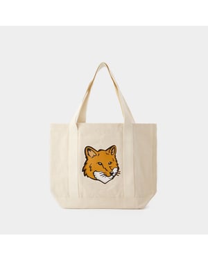 Bolsa Tote Cabeza de Zorro - Maison Kitsune - Algodón - Beige