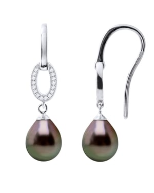 Pendientes colgantes joyas perlas tahitianas 8-9 mm peras 925