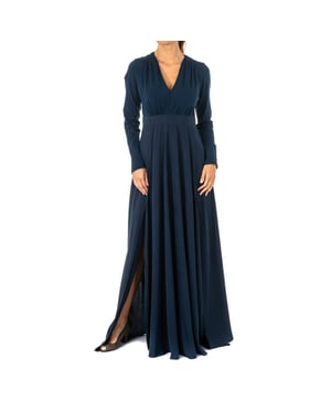Vestido largo de manga larga cuello en pico KWD005 mujer