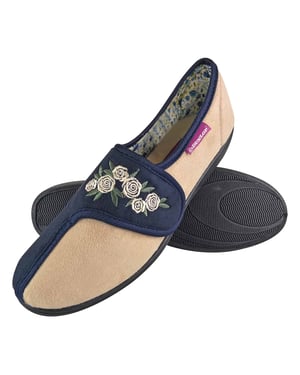 Dunlop - Pantuflas de velcro florales de espuma viscoelástica ajustables para señoras mayores