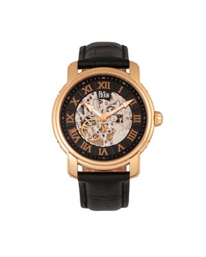 Reloj automático Reign Kahn con correa de cuero y esqueleto