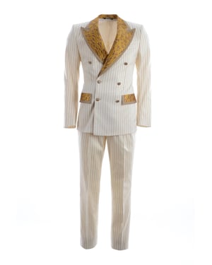 Traje a rayas con solapa y bolsillos en dorado para hombre de Dolce & Gabbana