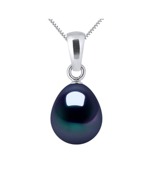 Pear Pearl de agua dulce colgante 8-9 mm PERA NEGRA 18K Oro amarillo entregado con cadena