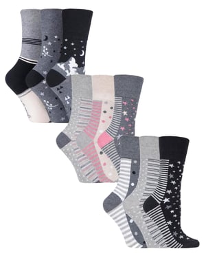 Paquete múltiple de 9 pares de calcetines no elásticos de algodón para mujer - Mezcla de grises