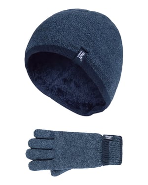 Heat Holders - Niños Niños Invierno cálido forro polar aislado de punto de vuelta sobre el manguito acanalado sombrero y guantes Set - DN2P8