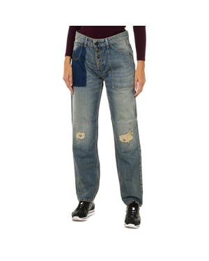 Pantalones largos tejanos efecto gastado y rasgado 6Y5J13-5D2YZ mujer
