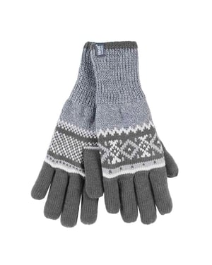 Hombre rayas nórdico Fairisle Zig Zag de punto forrado de lana caliente Guantes