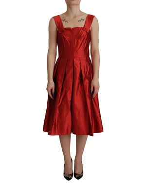 Vestido de Seda Satinada con Pliegues A-line Rojo para Mujer de Dolce & Gabbana