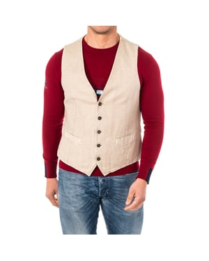 Chaleco de punto fino con cinturón ajustable cuello de V HMJA11 hombre