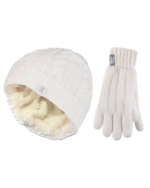 Heat Holders - Juego de gorro y guantes de invierno para mujer - Crema