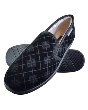 DUNLOP - PANTUFLAS MOCASÍN CON SUELA RÍGIDA PARA HOMBRE FORRADAS DE FELPA Y ESPUMA VISCOELÁSTICA A CUADROS ESCOCESES
