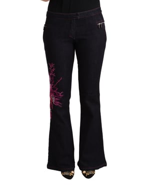 Jeans de mezclilla de mujer Exte negros de algodón con cintura media y corte acampanado