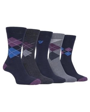Farah - Paquete de 5 calcetines de algodón para hombre, finos, transpirables, con diseño clásico de Argyle - FCS270NVYPUR (Argyle)
