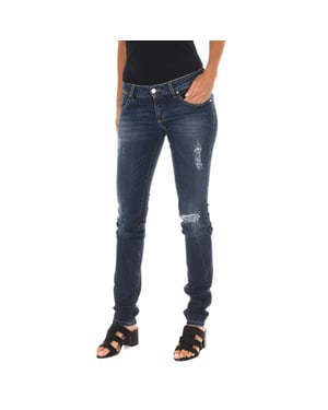 Pantalon Tejano Largo efecto gastado y roto 10DB50219 mujer