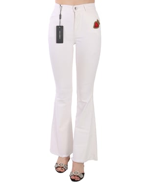 Pantalones acampanados de algodón elástico blancos Heart de Dolce & Gabbana para mujer