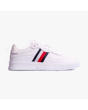 Zapatillas de cuero rayadas SUPERCUP para hombre blancas