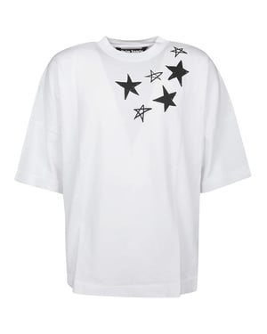 Palm Angels Shooting Stars camiseta blanca extragrande con logo oversize
