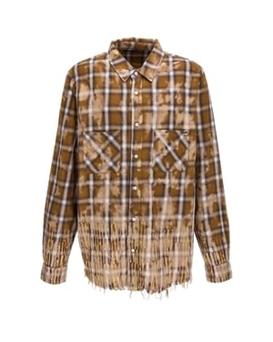 Camisa de franela marrón de manga larga blanqueada Amiri