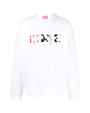Sudadera blanca con logo doble destruido de Diesel