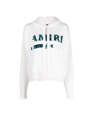Amiri Leopard MA Bar Logo sudadera con capucha de punto blanca