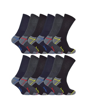 12 pares de calcetines de trabajo acolchados para hombre con puntera de acero