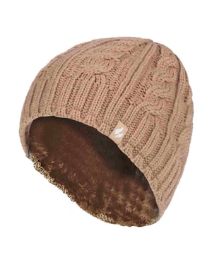 Gorro térmico de invierno con forro polar de 3,4 Tog de punto por cable para mujer