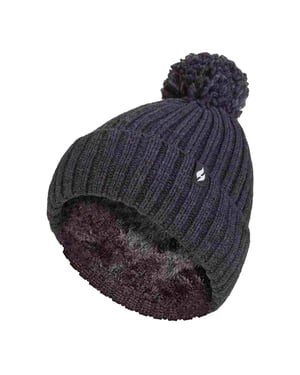 Señoras acanalado manguito térmico aislado invierno Pom Pom Bobble Hat