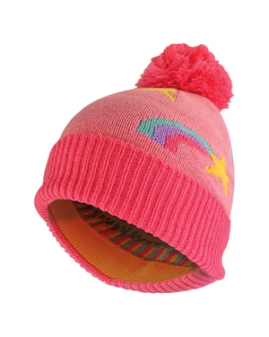 Girls Rainbow Beanie Hat with Bobble | Kids Warm Winter Hat with Pom Pom