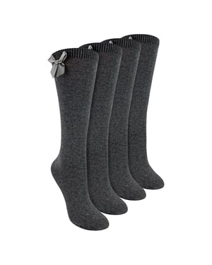 Niñas 4 Pack Rodilla Alta Calcetines Escolares con Lazo de Cinta | Niños Liso Calcetines Largos