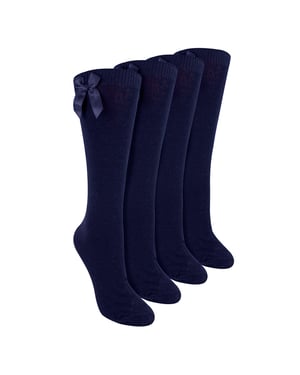Niñas 4 Pack Rodilla Alta Calcetines Escolares con Lazo de Cinta | Niños Liso Calcetines Largos