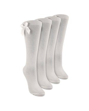 Niñas 4 Pack Rodilla Alta Calcetines Escolares con Lazo de Cinta | Niños Liso Calcetines Largos