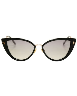 Tom Ford Anjelica-02 Gafas de sol negras brillantes con lentes de espejo ahumado