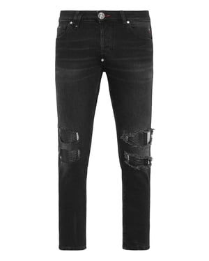 Denim Trousers Skinny Fit With Python Inserts