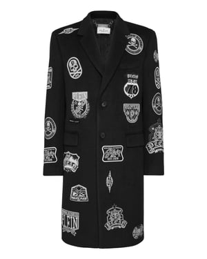 Wool Long Coat With Patches