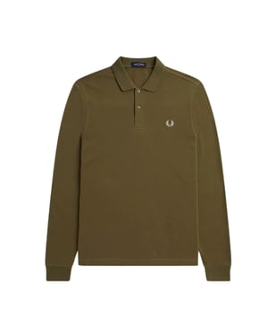 Polo liso de manga larga verde uniforme de Fred Perry