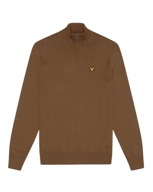 Jersey liso de algodón merino con cremallera de un cuarto y ortiga salvaje con la marca de Lyle & Scott