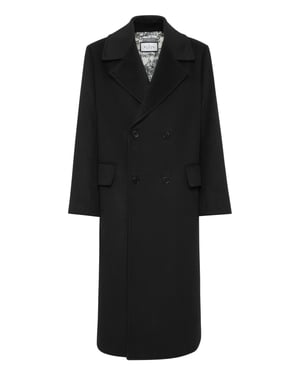 Herringbone Wool Double Breasted Long Coat